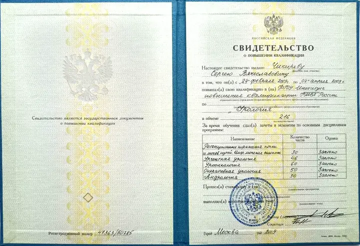 Свидетельство об обучении — Сергей Чикирев